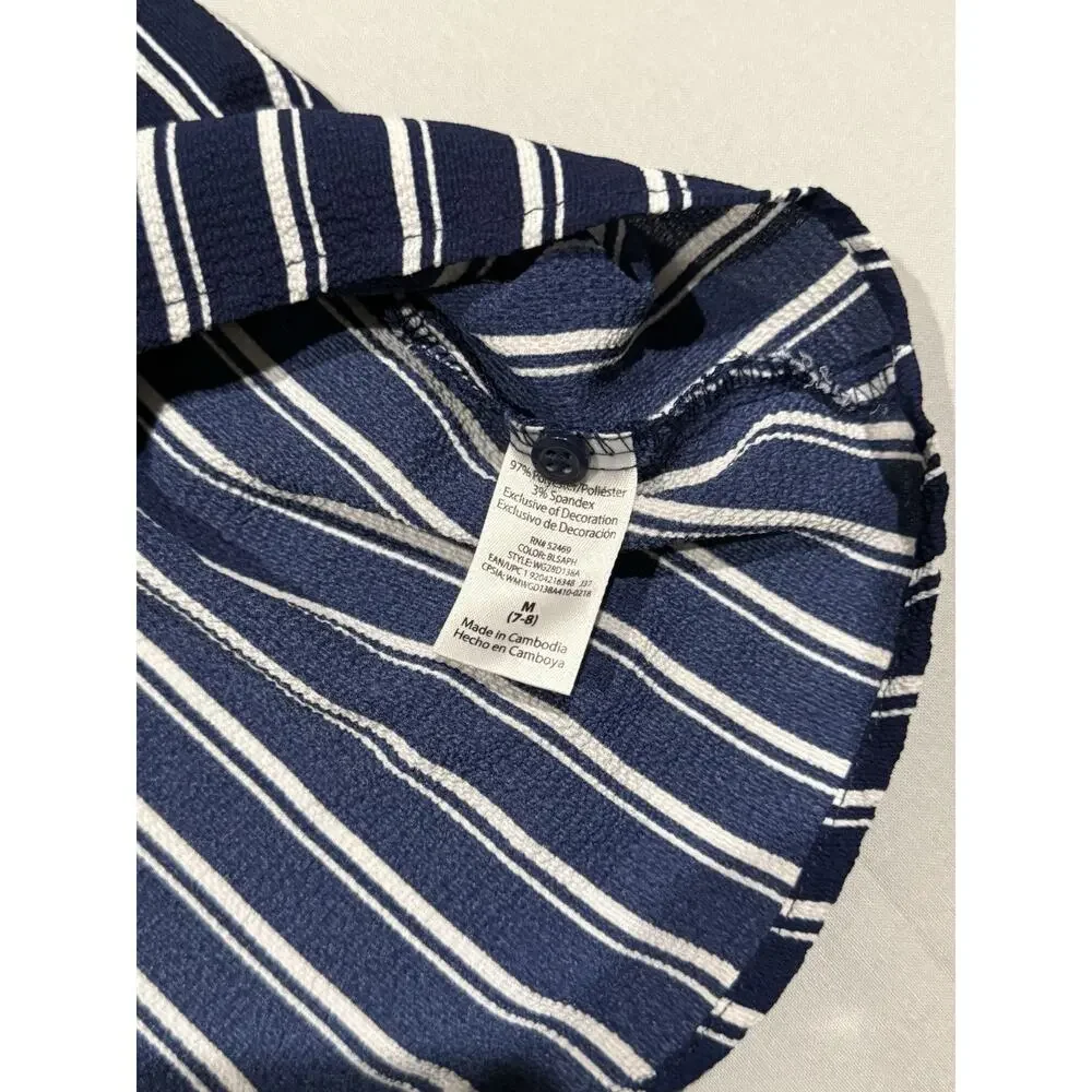Wonder Nation Girls M (7-8) Blue White Striped Fit & Flare Ruffle Sleeve Dress